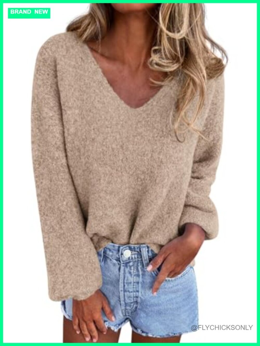 Oversized V Neck Knit Sweater Pullover Long Sleeve Cozy Fall Top